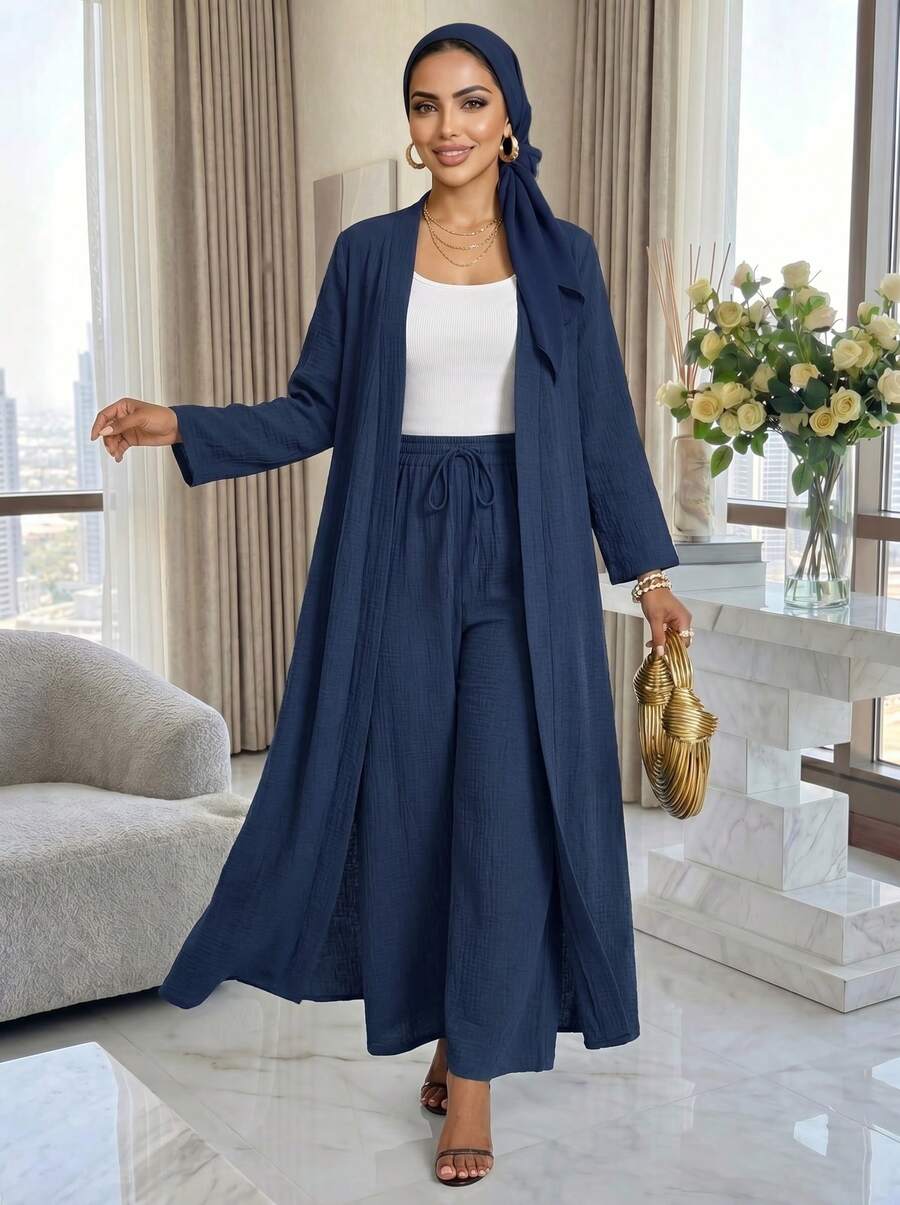 SHEIN Lady Bộ đồ hai mảnh bốn mùa thanh lịch, giản dị, đi làm, đi nghỉ, dành cho nữ - Màu xanh hải quân - Xem 1