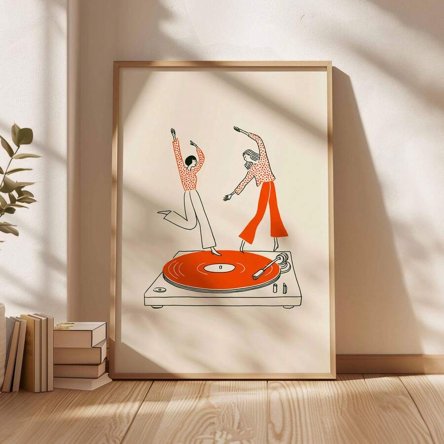 1幅复古黑胶唱片舞曲墙面艺术帆布画,极简抽象音乐海报,波西米亚风格装饰,适用于卧室、客厅、工作室,无框、有框或木质挂轴 - 圖案 - 查看 1