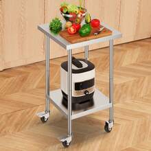 VEVOR Stainless Steel Work Table 24 X 24 X 38 Inch, With 4 Wheels, 3 Adjustable Height Levels, Heavy Duty Food Prep Worktable For Commercial Kitchen Restaurant, Silver - 24 X 24 X 38 Inch - View 9