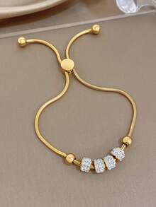 1 pieza Pulsera ajustable de cadena de serpiente con cuentas pavimentadas de circonita chapada en oro, joyería de acero inoxidable, para uso diario de mujeres, citas, fiestas, reuniones, vacaciones de verano en la playa, días festivos, regalo del Día de San Valentín, regalos para mamá, estilo bohemio, temporada de bodas, damas de honor, aniversario, día del festival, Pascua - Multicolor - Ver 4