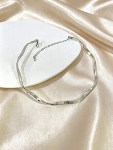 1pc Silver Minimalist Wave Mobius Loop Necklace, Unisex Couple Matching Summer Beach Party Choker Necklace Accessory - Silver - View 3