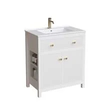 White Vanity Unit Measuring 81 X 46.5 Cm With Ceramic Basin, 1 Drawer And 1 Soft-Close Door, Modern Freestanding Vanity Unit With A Ribbed Design - White - View 6
