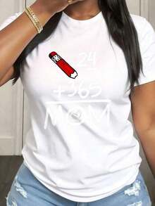 Nueva Camiseta Mathmula para Mujer, Colección 2026, para el Día de la Madre, de Manga Corta, Cuello Redondo, Casual, con Tejido de Elasticidad Media, Ideal para Primavera, Verano y Otoño, Lavable a Máquina, Diseño Divertido. - Blanco - Ver 7