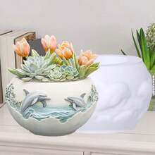 SUPWANPENG 海豚浮雕圆形多肉植物花盆树脂硅胶模具 DIY 笔筒收纳盒蜡烛杯石膏粘土混凝土滴胶模具工艺品家具装饰节日礼物 - A - 查看 4