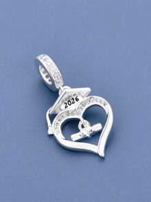 Delicate Romantic Graduation Series Charm Pendant With Heart, Graduation Cap, Diploma, Full Of Ceremonial Sense, Creative Versatile DIY Bracelet Necklace Graduation Gift - Silver - View 8