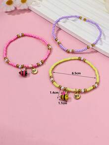 Bộ 3 vòng tay trẻ em dễ thương phong cách Boho thường ngày, thích hợp làm quà tặng hoặc quà dịp lễ, đính cườm và mặt dây chuyền hình ong bằng ngọc trai giả, thích hợp đeo hàng ngày, làm quà tặng hoặc quà lễ hội. - Nhiều màu - Xem 6