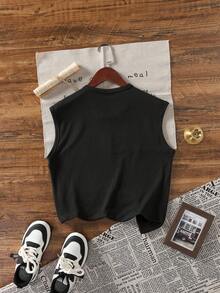 1 chiếc áo tank top không tay mùa hè cho bé trai, kiểu dáng đi biển, in hình cây cọ, áo thun không tay rộng rãi, thoáng khí, thoải mái cho trẻ em, áo đa năng phong cách đường phố cho bé trai. - màu đen - Xem 3