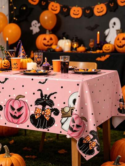 1 pieza Mantel de Halloween, Mantel de mesa con patrón de calabaza y fantasma de Halloween, Decoración de mesa para fiesta de Halloween, Decoración de truco o para Halloween, Decoraciones de Halloween felices, Suministros para fiestas de Halloween, Mantel desechable para fiestas de Halloween al aire libre, Decoración de mesa de cocina de Halloween, Decoración del hogar de Halloween, Decoración de habitación de Halloween, Decoración de otoño, Decoración de invierno, Decoración navideña, Regalos de Halloween, Recuerdos de fiesta de Halloween