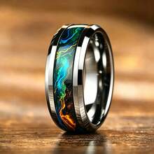 1pc Men's Fashion Stainless Steel Ring Inlaid With Streamer Texture Stone Pattern Design Is Unique And Polished With A Strong Glossy Texture, Suitable For Daily Wear Or Gift-Giving - Silver - View 4