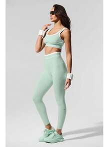 Alo Yoga Airbrush High-Waist 7/8 Better Together Legging | Sculpting Performance Fabric | Unique Panelled Design | Luxury Studio-To-Street Essential | Iconic High-Compression Silhouette - Mint Green - View 4