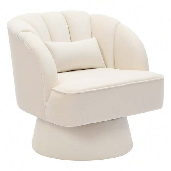 Cómodo sillón giratorio de 360° con forma de barril - Sillón moderno redondo con respaldo a rayas y cojín mullido - Tapizado suave - Perfecto para sala de estar, dormitorio, oficina y espacios pequeño