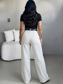 anchos de cintura alta y ajuste delgado para mujer, estilo callejero bohemio, adecuados para uso casual, ir al trabajo y vacaciones en primavera/verano en color blanco - Blanco 2 - Ver 4