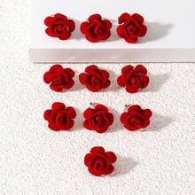 10个红色花朵发夹，流行、简约、优雅、温柔、百搭、浪漫，适合春季/海滩/通勤场合 - 紅色 - 查看 2