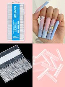 240 Móng giả cỡ XXL siêu dài hình vuông, móng dán phủ toàn bộ bề mặt, móng gel mờ, dụng cụ làm móng nghệ thuật American Capsule False Nails - Trong sáng - Xem 2