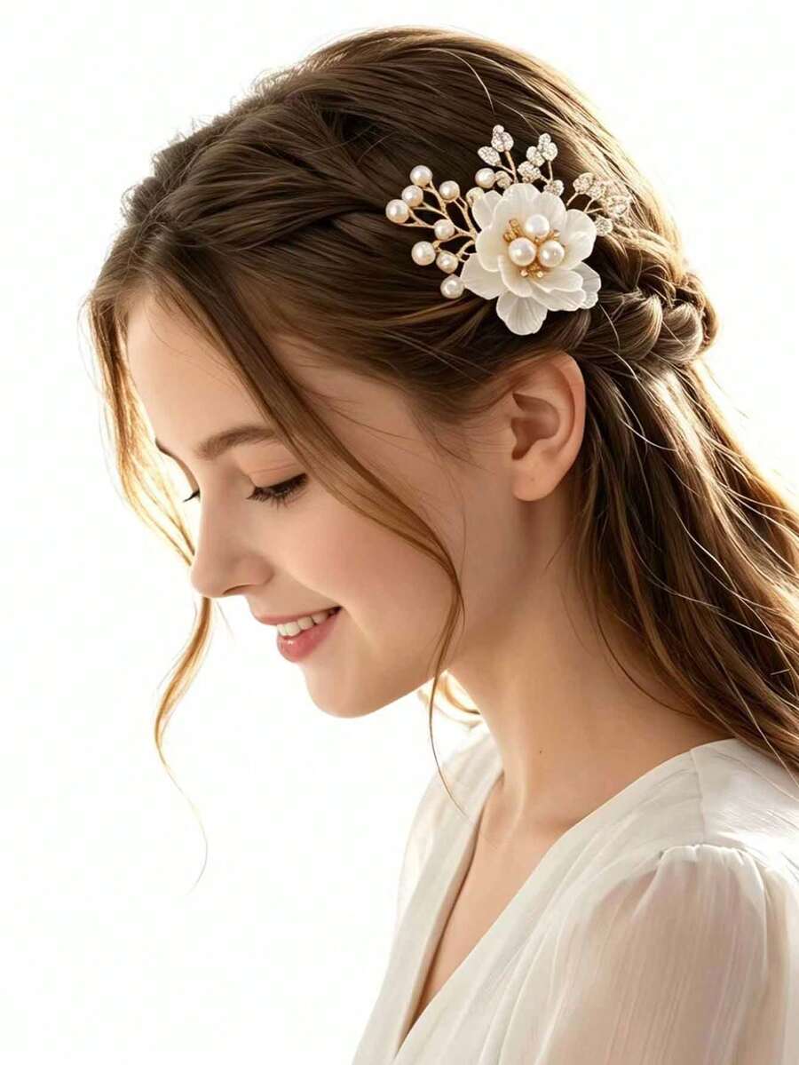Handmade Chinese Style Pearl Flower Hair Accessories, Suitable For Hanfu, Cheongsam, Xiu He Outfit - Multicolor - View 1
