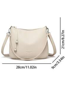 Bolsos de hombro de cuero PU suave genuino para mujer, bolsos bandolera de diseñador de lujo, bolso tote casual para mujer, bolso mensajero para ir al trabajo - Blanco - Ver 4