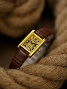 1pc Square Elegant Women's Watch, Brown Strap, Minimalist Quartz Wristwatch Suitable For Work/Decor/Party - Brown - View 5