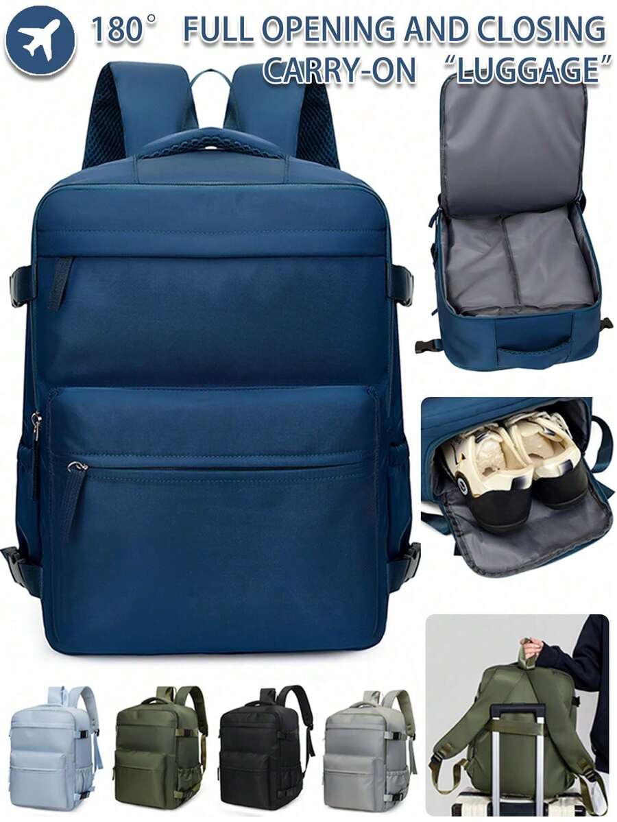 1pc Multi-Color Solid Nylon 180° Full-Open Large Capacity Shoe Compartment Multi-Pocket Zipper Closure Handbag Suitable For Air Travel And Vacation,Y2k,Travel Bag