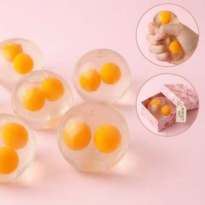 1 pieza Juguete antiestrés de rebote lento con doble yema transparente: Juguete antiestrés de rebote lento con doble yema transparente, un juguete antiestrés suave y de lenta subida adecuado para adolescentes y adultos, excelente para juegos de escritorio y alivio de la ansiedad, juguete de gel blando de alivio de la presión TPR.
