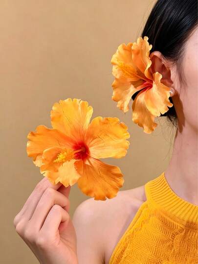 2pcs Women's High-End Elegant Hibiscus Flower Hair Clips, Sweet Versatile Beach Vacation Style Hair Accessories, Suitable For Daily Use,Festival,Party, Claw Clips