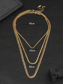 3pcs Stainless Steel Golden Yellow Simple Fashion Necklace Set - 黃金 - 查看 3