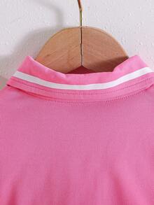 Bộ 2 món cho bé gái: Áo croptop cổ polo và quần, trang phục đi học dễ thương. - Màu Hồng Tươi - Xem 7
