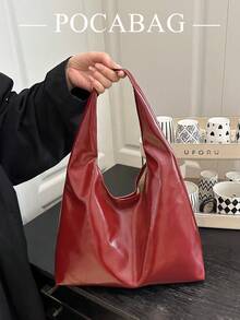 Tas Tote Wanita Ukuran Besar, Tas Bahu dengan Desain Modis, Tas Tangan Kasual Elegan - Merah - View 2