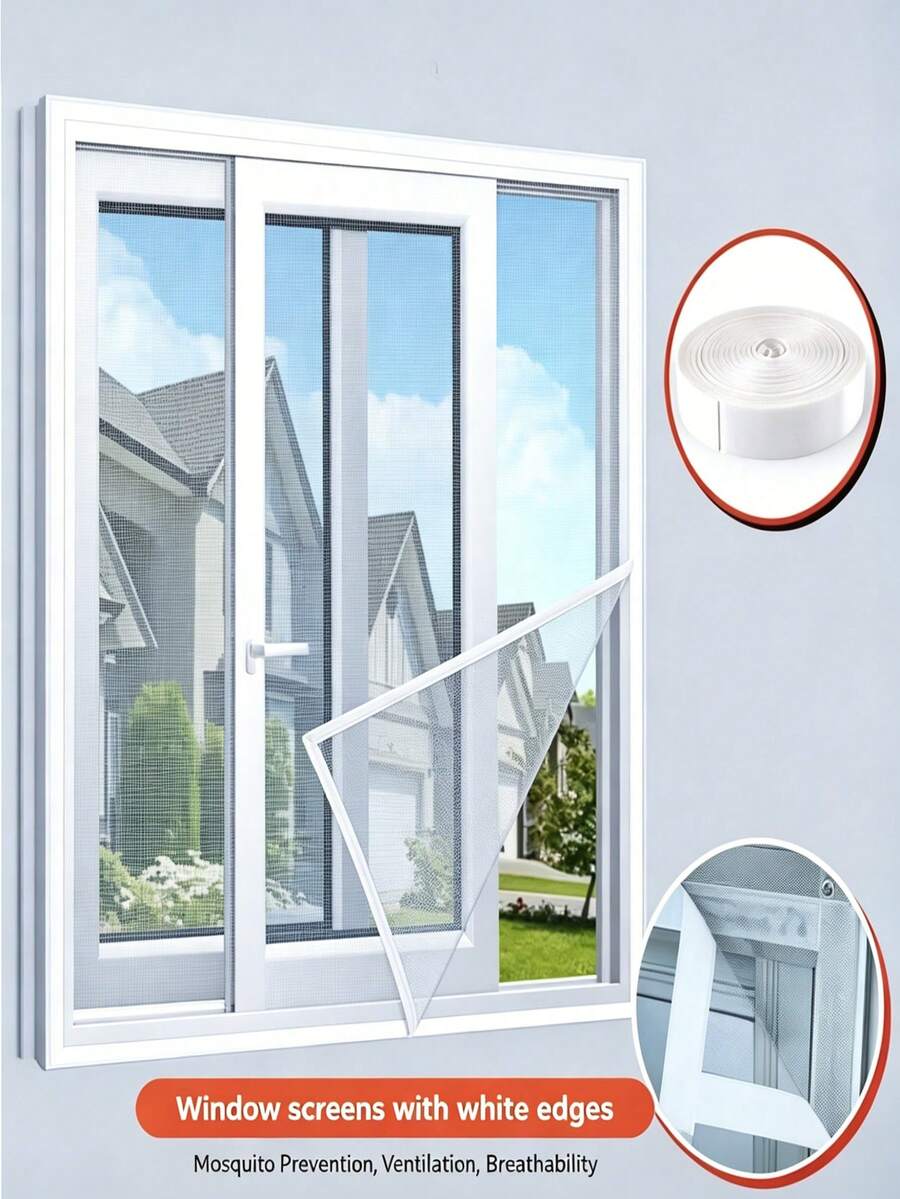 Màn chống muỗi tự dính cho cửa sổ, lưới mịn thoáng khí, chống côn trùng, có thể tái sử dụng và dễ lắp đặt, chắn côn trùng mùa hè. - Lưới màu xám với các cạnh màu trắng - Xem 1