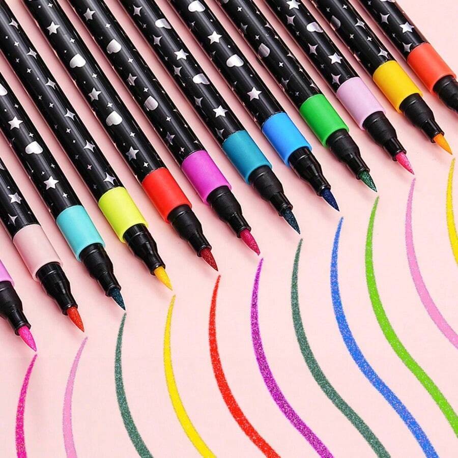 48/24/36/12/60pcs New Solid Color Glitter Pens, Soft Brush Tip, Non-Fading Pearl Glitter Pens, Colorful Fluorescent Pens, Suitable For Painting, Christmas Doodles, Christmas/New Year Gifts, Back To School Supplies, Office Stationery