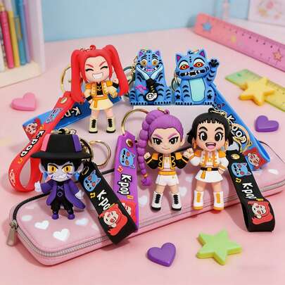 K-POP Style Keychain, Soft Rubber Pendant With Cartoon Character And Zoey. K-POP Themed Accessory, Suitable For Fans. Multifunctional For Keys, Phone Charms And Bag Decoration. Suitable For Daily Use, Graduation Gifts, Souvenirs And Holiday Gifts. Unique Guerreras Hunters Design, An Ideal Collection For K-POP Enthusiasts. Slight Color Difference Is Normal.