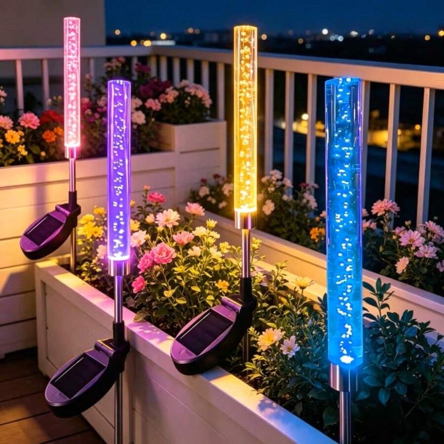 Bộ 2/4 đèn năng lượng mặt trời ngoài trời - Đèn LED hình bong bóng đổi màu - Đèn trang trí sân hiên và vườn ngoài trời - Đẹp và bền - Thích hợp cho sân, bãi cỏ và vườn.