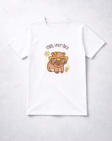 Girls' T-Shirt, Hi Summer Capybara Brazil, Cotton - 白色 - 查看 2