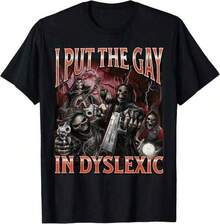 Put The Gay In Dyslexic Funny Hard Skeleton Meme Bootleg T-Shirt, Women's And Men's Graphic T-Shirt With Crew Neck, Classic Fashion Summer Holiday Top, Graphic T-Shirt For Men And Women, Casual Summer Cotton T-Shirt, Classic Unisex Graphic T-Shirt, Perfect For Everyday Wear, Soft, Lightweight And Comfortable Cotton T-Shirt For Everyday Wear, Stylish Casual Design, Ideal For Men And Women, Crew Neck T-Shirt, Fitness Top, Going Out Top, Outdoor Wear, Workwear, Office Wear, Crew Neck T-Shirt, Nostalgia, Holiday Time, Graduation Time, Casual Black T-Shirt, Fitted, Slogan T-Shirt, Quote T-Shirt FYSF BOHD - Black - View 1