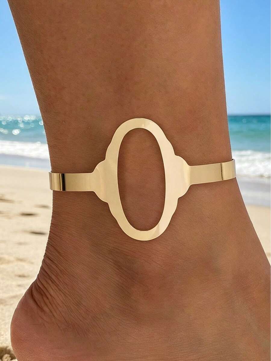 Elegant Hollow 3D Four-Leaf Flower Anklet, Adjustable Size, Suitable For Party Gift - Gold - View 1