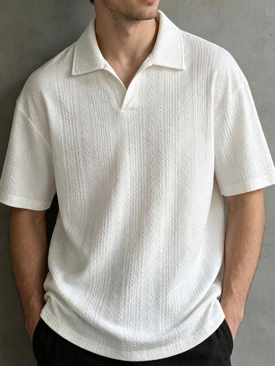 男士夏季休闲提花针织 Polo 衫 - 白色 - 查看 1