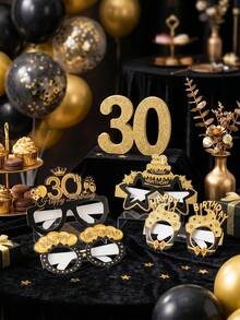 8个黑色金色30岁生日派对纸杯，30岁生日派对拍照道具，30岁生日派对装饰，黑色金色生日派对用品，拍照道具，生日快乐派对礼品，30岁生日装饰，家居装饰，房间装饰，生日派对配件，生日礼物，派对礼品 - 30th - 查看 1