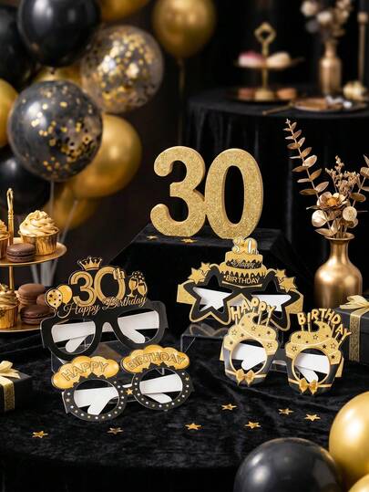 8 قطع نظارات ورقية باللونين الأسود والذهبي لحفلة عيد ميلاد ال- 30، نظارات حفلة عيد ميلاد ال- 30 كديكور للصور، ديكورات حفلة عيد ميلاد ال- 30 باللونين الأسود والذهبي، لوازم حفلة عيد ميلاد ال- 30، ديكور غرفة المنزل، اكسسوارات حفلة عيد الميلاد، هدايا عيد الميلاد، لوازم الحفلة
