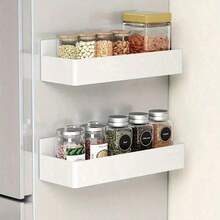 2pcs Magnetic Storage Baskets, Suitable For Refrigerator Side - Drill-Free Wall-Mounted Spice Rack, Kitchen Storage Organizer, Plastic Hanging Rack, Modern Kitchen Accessories | Durable, Provides Magnetic And Adhesive Backing Options. - Multicolor - View 13