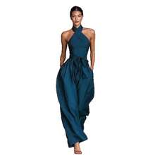 2026 New Women's Lace-Up Linen Fabric Cross-Strap Wide-Leg Jumpsuit Casual Loose Fit High Waist Romper For Summer Beach Party - 粉紅色 - 查看 6
