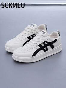 SCKMEU. Low-Top Colorblock Retro Casual Sports Shoes, Comfortable Breathable, Fashion Versatile Sports Sneakers For Students And Commuting - Beige Black - View 6