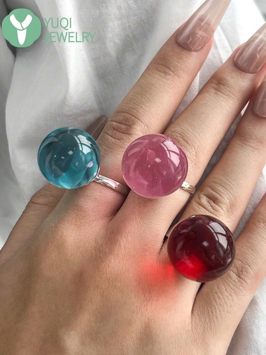 3件套3D逼真苹果树脂戒指,可爱红苹果和绿苹果造型独特饰品 - 多色A - 查看 1