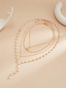 Bộ 4 chiếc dây chuyền hình ngôi sao năm cánh đính ngọc trai giả hình học thanh lịch, trang sức quyến rũ, dây chuyền dài hình chữ Y có tua rua, sang trọng và nhẹ nhàng, phù hợp cho đám cưới, tiệc tùng, kỳ nghỉ, thường ngày, chụp ảnh đường phố, quà tặng sinh nhật, ngày lễ cho phụ nữ và các cặp đôi (Số lượng ngọc trai giả ngẫu nhiên, chiều dài thực tế có thể thay đổi). - vòng cổ - Xem 8