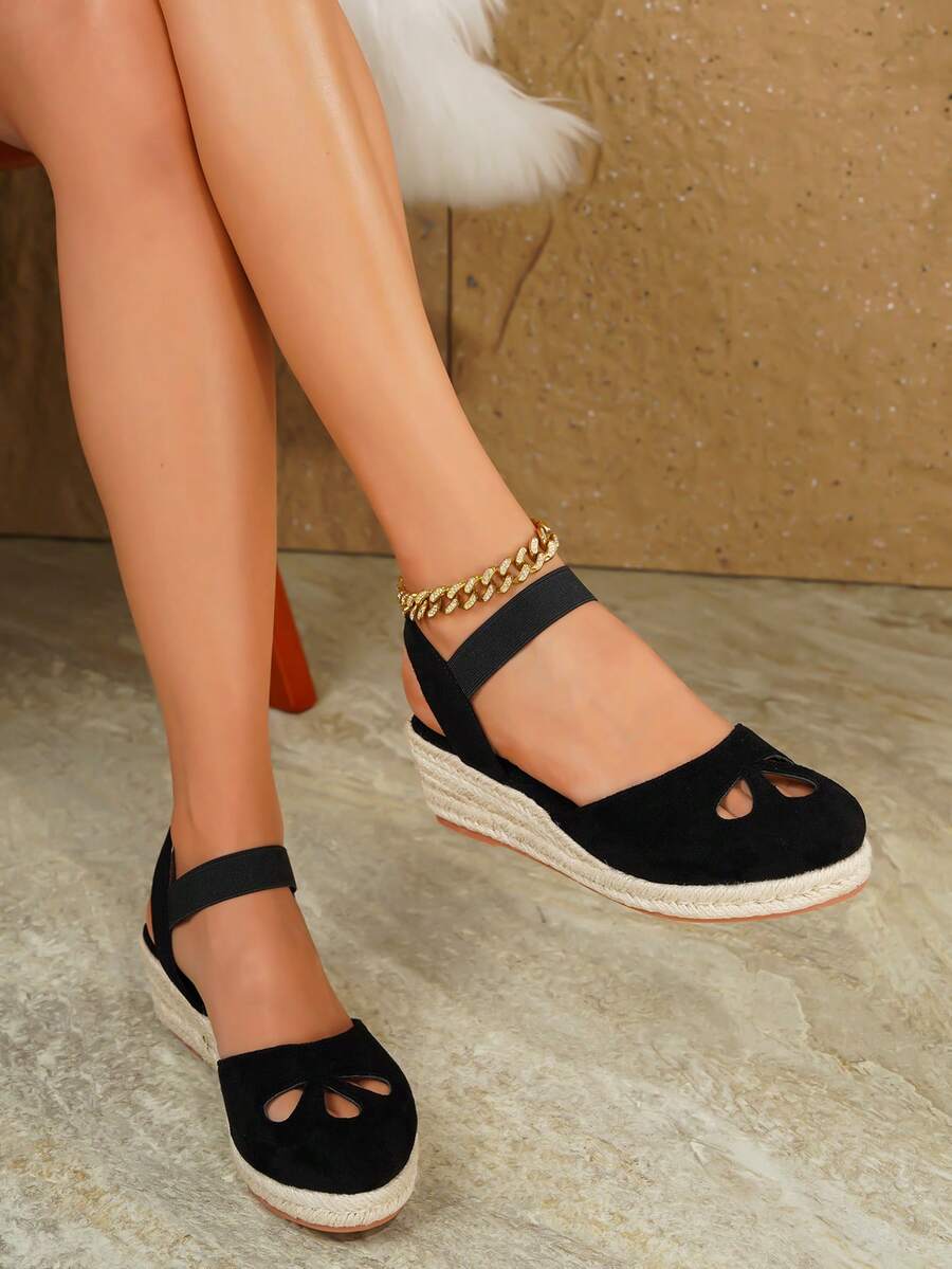 Women's Comfortable Non-Slip Apricot Linen Rope Platform Wedge Sandals, Suitable For Spring And Summer Vacation