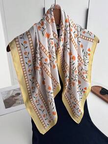 1 chiếc khăn quàng cổ/khăn choàng kiểu bandana bằng lụa giả, in họa tiết hoa nhí. - Nhiều màu - Xem 3