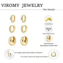 Gold Hoop Earrings Set Women , 14K Gold Plated Lightweight Small Gold/Silver Hoop Earrings Women Chunky Open Hoops Earrings Jewelry Gifts - 3 對 A- - 查看 7