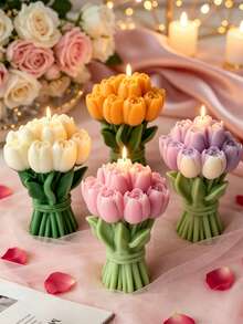 郁金香花朵硅胶蜡烛模具，少女风ins风蜡烛，情人节婚礼回礼DIY手工，柔软不粘模具，易脱模，可重复使用，兼容蜡烛、石膏、树脂等多种材质，手工爱好者打造浪漫家居装饰和节日氛围的必备之选 - 鬱金香模具 - 查看 4