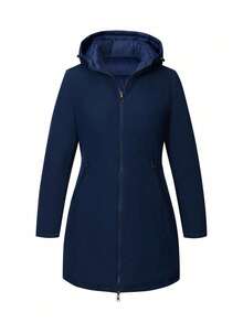 Risissida Women's Plus Size Hooded Reversible Commuter Jacket With Pockets, Winter Coat - Blue - View 5