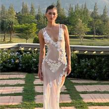 Sensual Short Dress With Deep Neckline, Sheer Mesh And Open Back - White - View 7