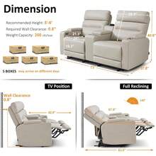 MCombo Sofá Reclinable Eléctrico de Gran Tamaño de 73" con Consola y Enchufes para Espacios Pequeños, Sofá Loveseat para RV con Almacenamiento en el Apoyabrazos, Puertos USB y Tipo C, 360 °   Mesa con Bandeja Giratoria RV02M2 - Gris Claro - Ver 12