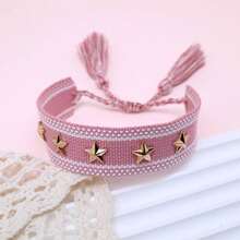 1pc Fashion Woven Bracelet With Five-Pointed Star Studs - Baby Pink - View 3
